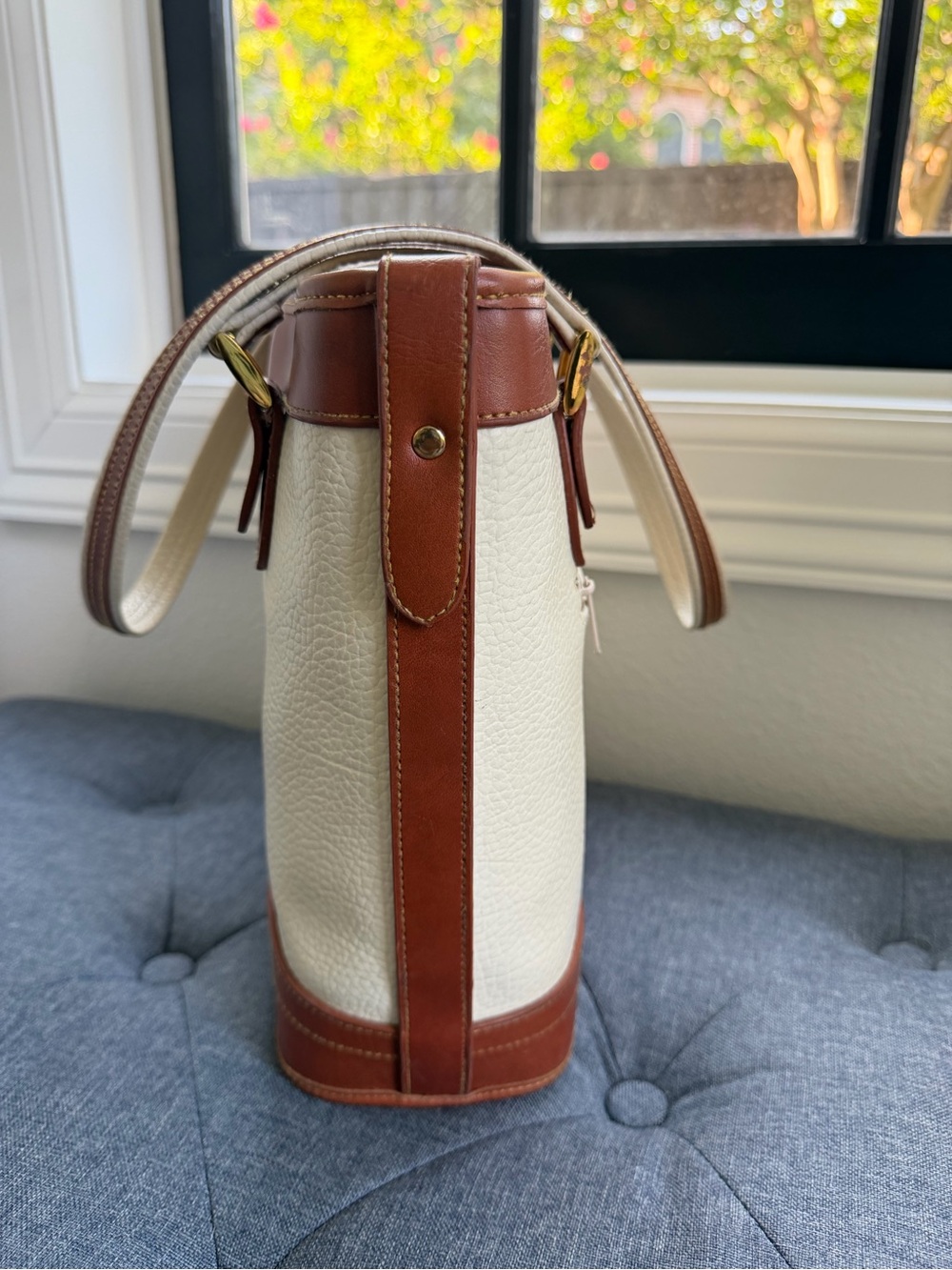 Dooney & Bourke Cream/bone and Brown Leather-Trim Tote Bag - Picture 2 of 6